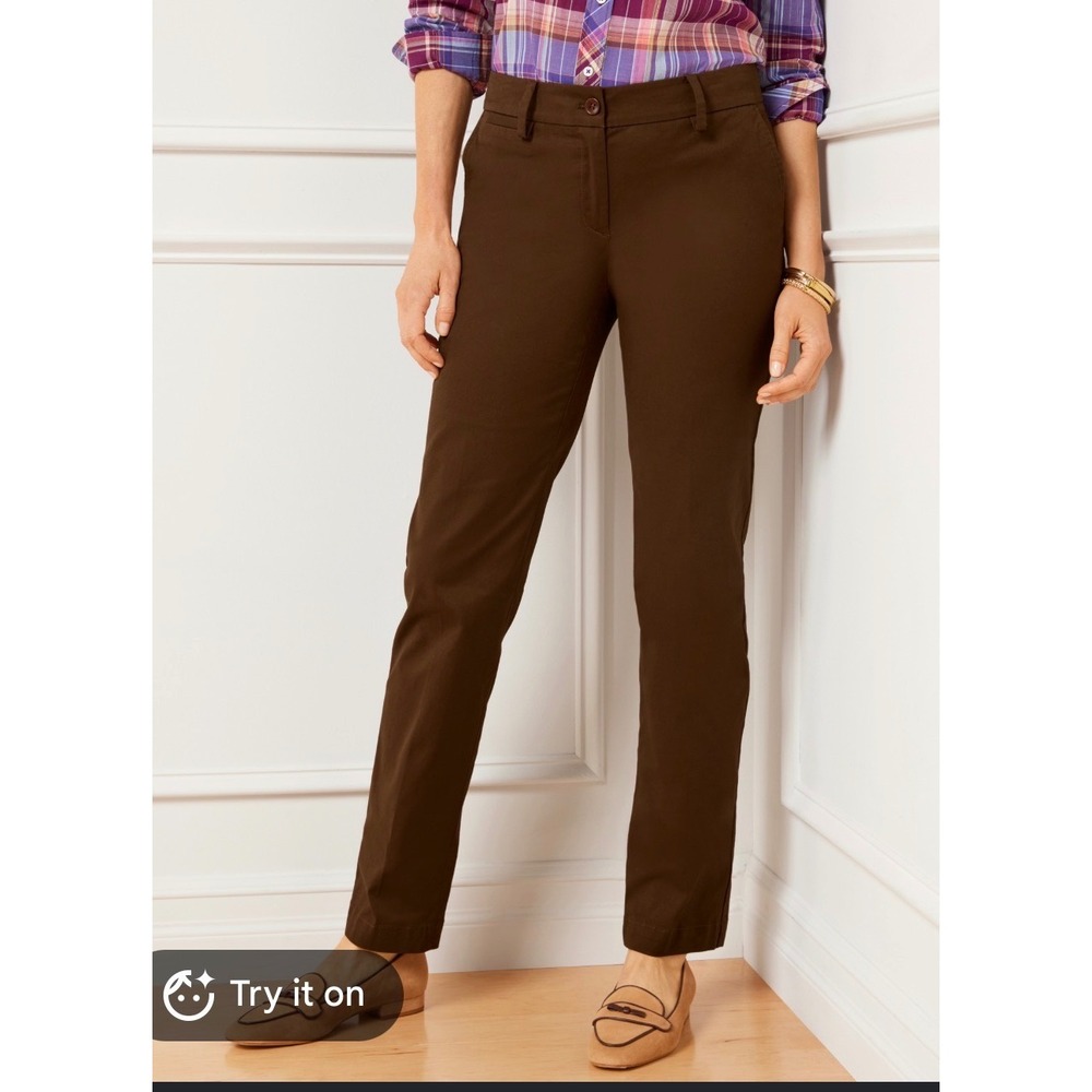 Talbots Chino Pants Womens 16 Brown Straight Leg Cotton Blend Business Casual